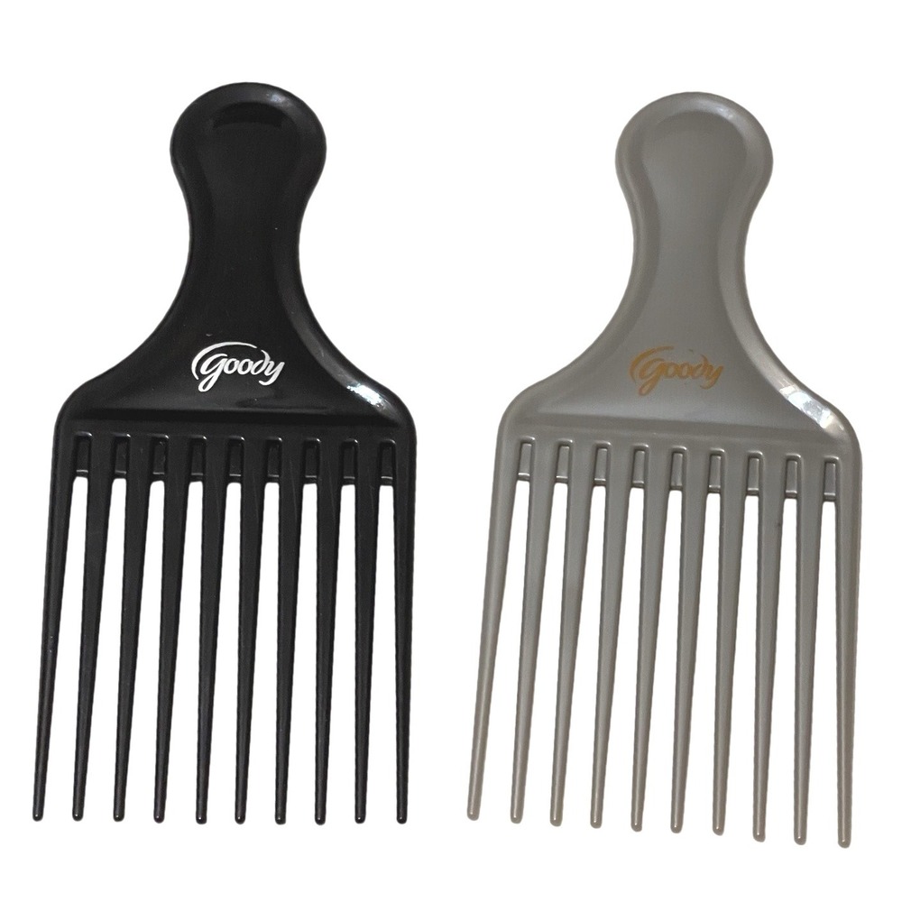 Vintage Pair 2 Goody Plastic Silver And‎ Black Textured Hair Pick Comb Lift